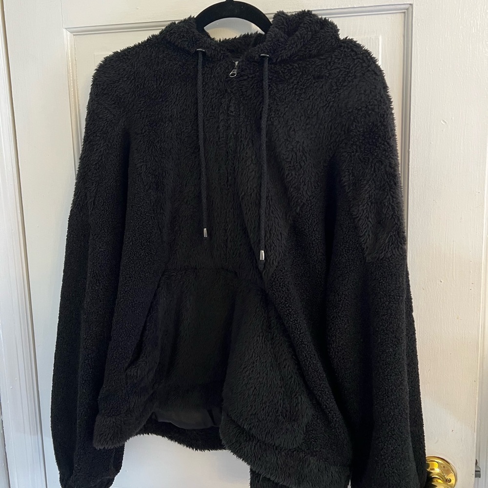 Black Fur quarter zip hoodie in black